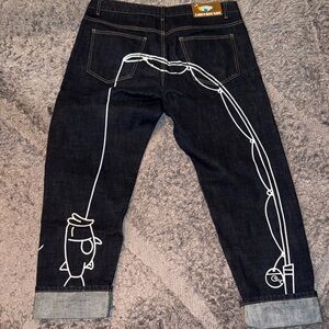 Japanese Selvedge Denim, hand painted on the back.